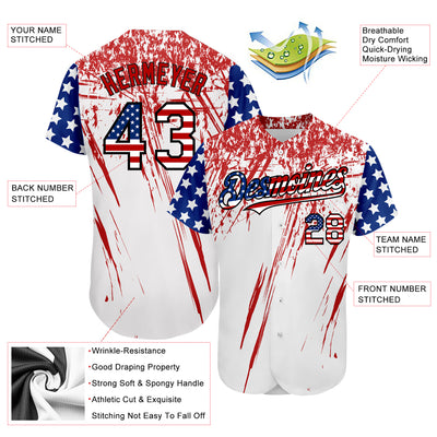 Custom White USA Flag Royal Red-Black 3D Authentic Baseball Jersey