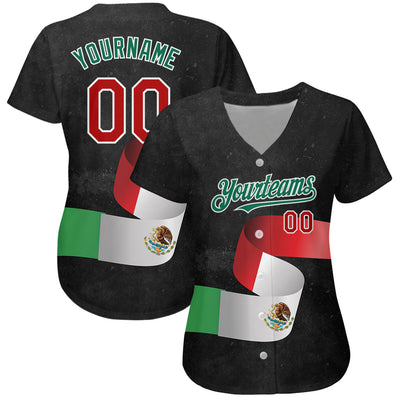 Custom Black Red Kelly Green 3D Mexican Flag Authentic Baseball Jersey