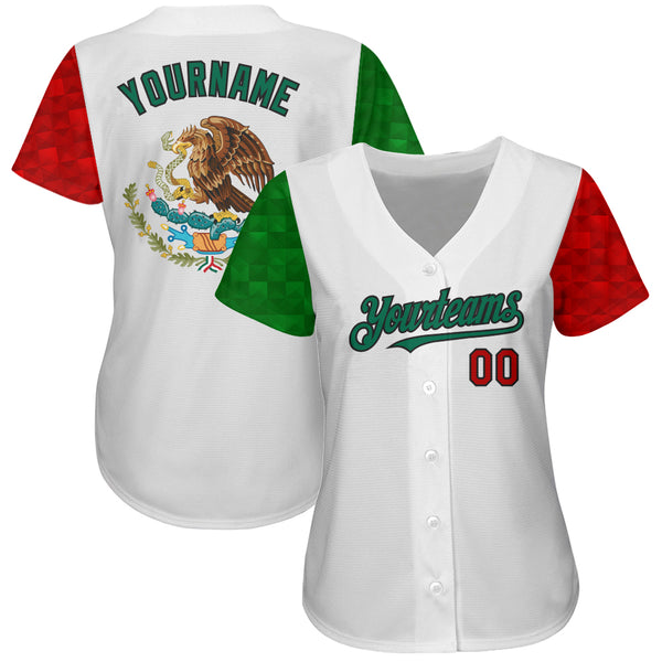 Custom Baseball Jersey Kelly Green Red-White 3D Mexico Authentic Women's Size:L
