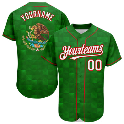 Custom Kelly Green White-Red 3D Mexico Authentic Baseball Jersey