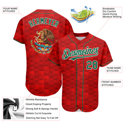 Custom Red Kelly Green-White 3D Mexico Authentic Baseball Jersey