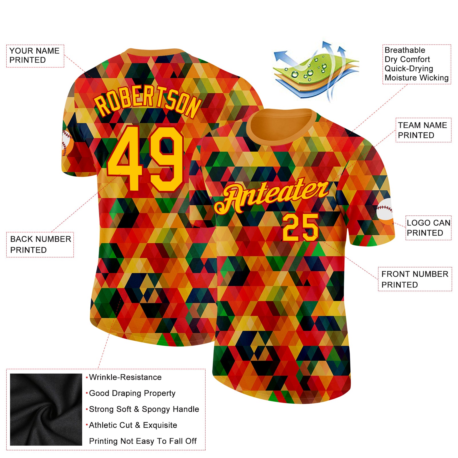 Custom Black Yellow-Red 3D Pattern Design Black History Month Performance T-Shirt