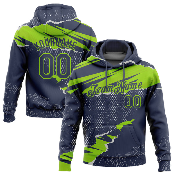Custom 3D Pattern Sweatshirt Hoodie Navy Neon Green Design Torn