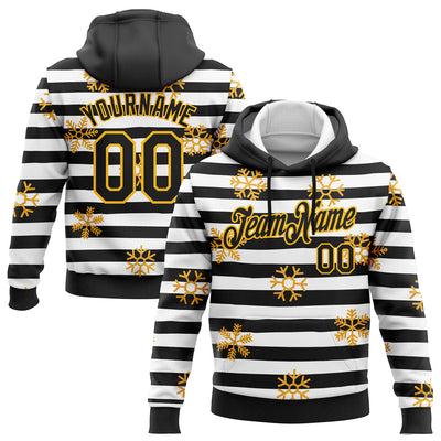 Custom Stitched Black Gold-White Christmas Gold Snowflakes 3D Sports Pullover Sweatshirt Hoodie