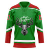 Custom Grass Green Red-White Christmas Reindeer 3D Hockey Lace Neck Jersey