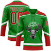 Custom Grass Green Red-White Christmas Reindeer 3D Hockey Lace Neck Jersey