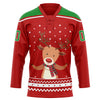 Custom Red Grass Green-White Christmas Reindeer 3D Hockey Lace Neck Jersey