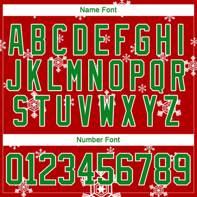 Custom Red Grass Green-White Christmas Reindeer 3D Hockey Lace Neck Jersey