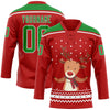 Custom Red Grass Green-White Christmas Reindeer 3D Hockey Lace Neck Jersey