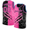 Custom Graffiti Pattern Pink Black-Light Blue 3D Scratch Authentic Basketball Jersey