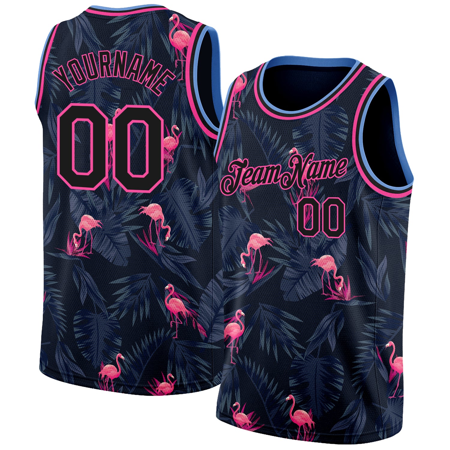 Custom Black Pink-Light Blue 3D Pattern Design Flamingo Authentic Basketball Jersey