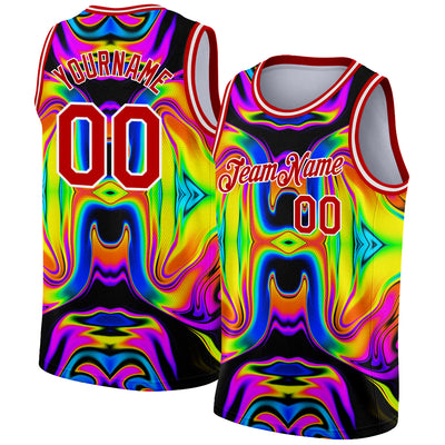 Custom 3D Pattern Basketball Jersey Black Red-White Design