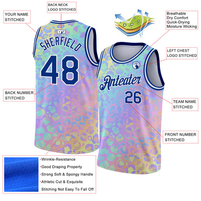 Custom Pink Royal-White 3D Pattern Design Leopard Print Authentic Basketball Jersey
