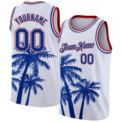 Custom 3D Pattern Basketball Jersey White Royal-Red Tropical