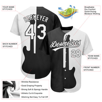 Custom Black White 3D Pattern Design Music Festival Guitar Rock And Roll Authentic Baseball Jersey
