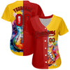 Custom Yellow Red-Black 3D Pattern Design Music Festival Watercolor Guitar Authentic Baseball Jersey
