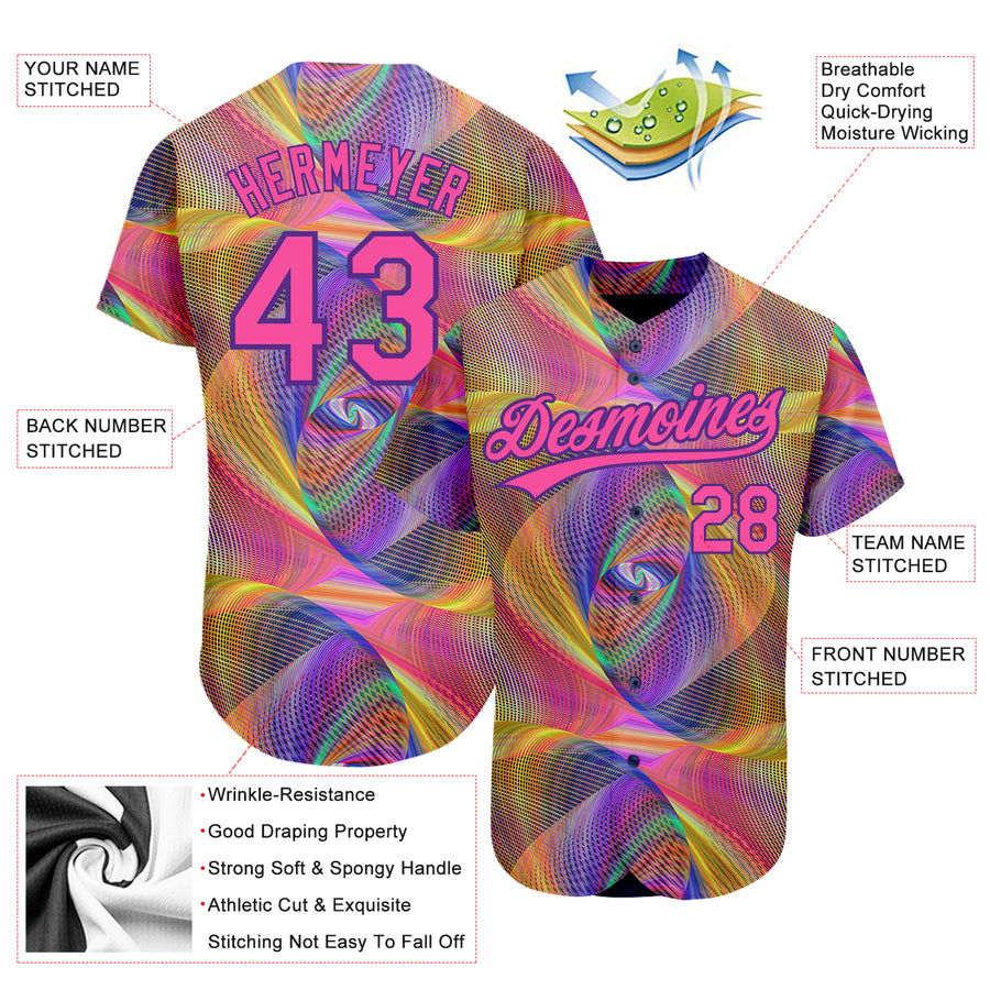 Custom Purple Pink 3D Pattern Design Abstract Fractal Style Authentic Baseball Jersey