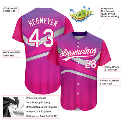 Custom Purple White-Hot Pink 3D Pattern Design Abstract Sport Authentic Baseball Jersey