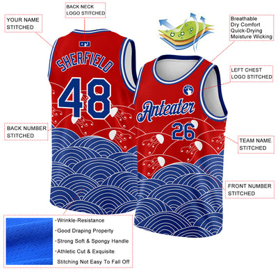 Custom Red Royal-White 3D Pattern Design Jellyfish Authentic Basketball Jersey