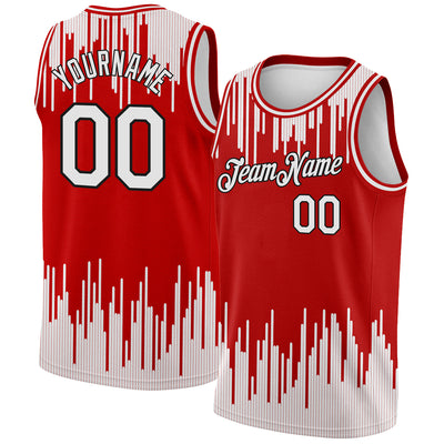 Custom Red White-Black Abstract Vertical Lines Authentic City Edition Basketball Jersey