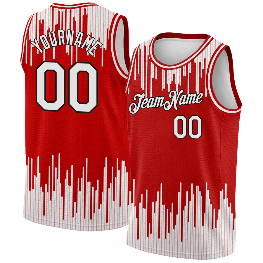Custom Red White-Black Abstract Vertical Lines Authentic City Edition Basketball Jersey