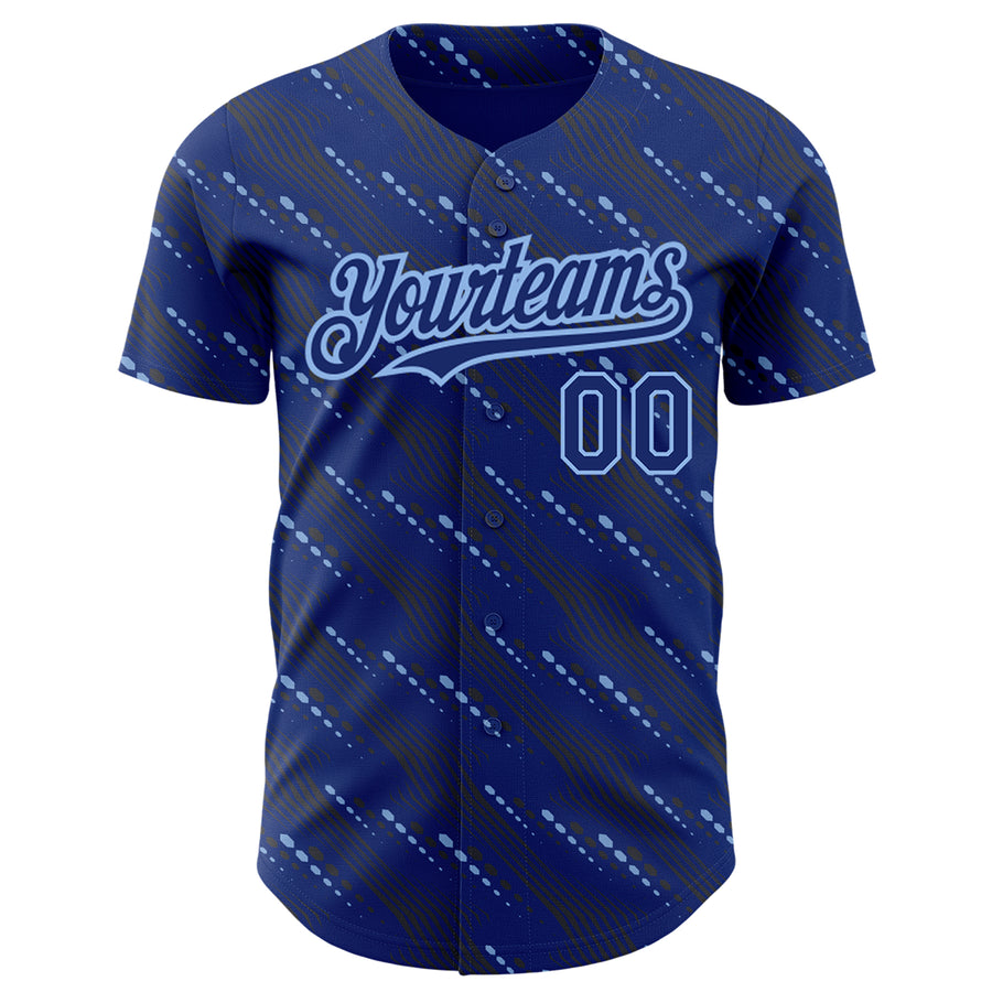Custom Royal Light Blue 3D Pattern Design Slant Lines Authentic Baseball Jersey