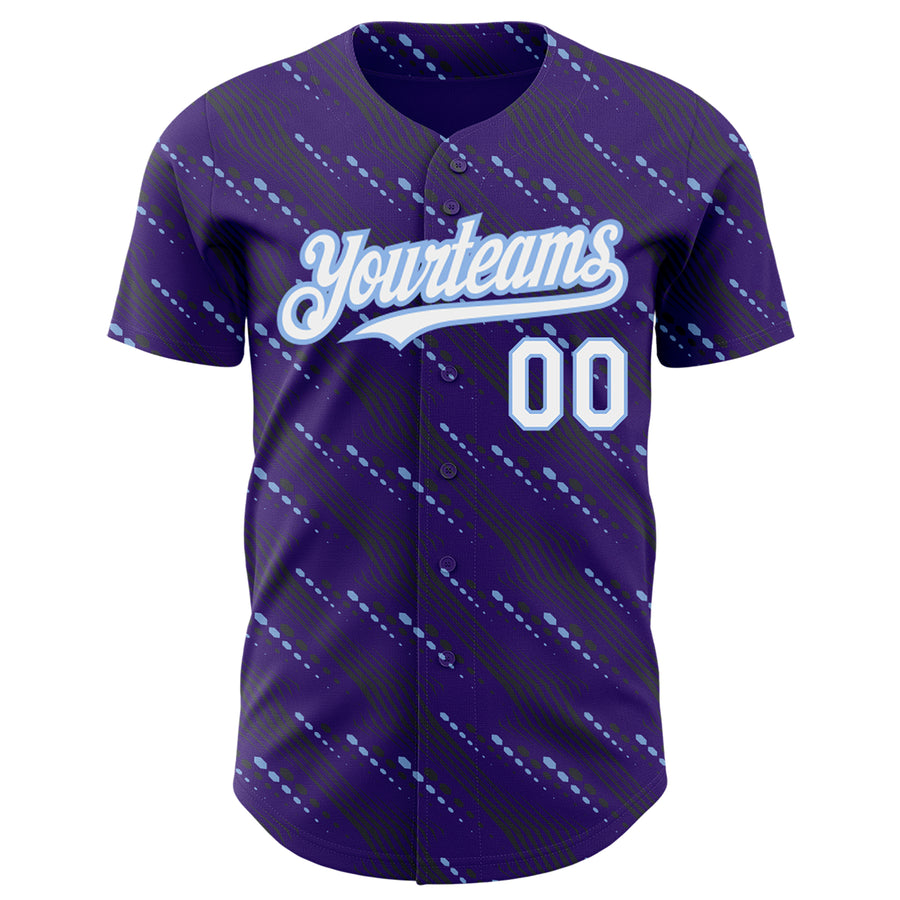 Custom Purple White-Light Blue 3D Pattern Design Slant Lines Authentic Baseball Jersey