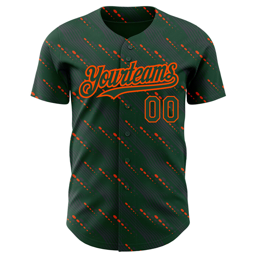 Custom Green Green-Orange 3D Pattern Design Slant Lines Authentic Baseball Jersey