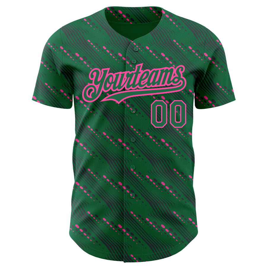 Custom Kelly Green-Pink 3D Pattern Design Slant Lines Authentic Baseball Jersey