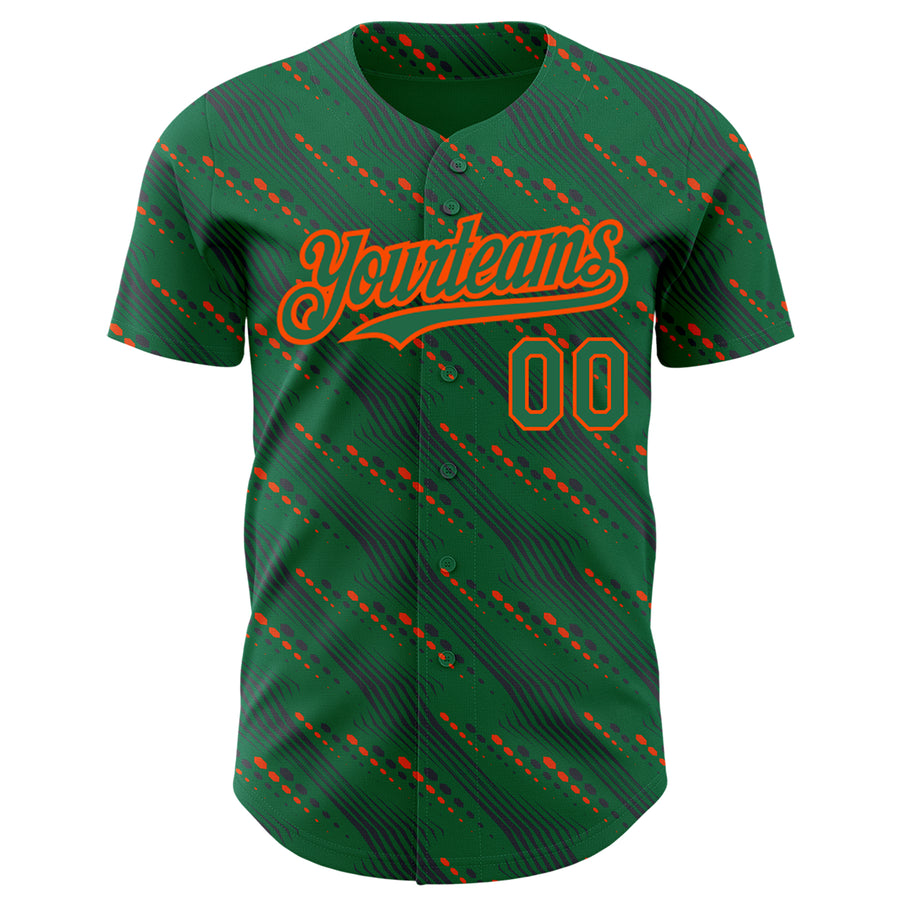 Custom Kelly Green-Orange 3D Pattern Design Slant Lines Authentic Baseball Jersey