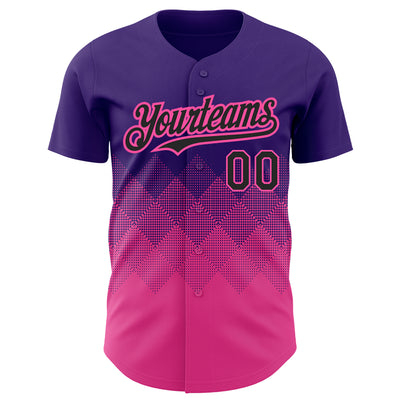 Custom Purple Black-Pink 3D Pattern Design Gradient Square Shapes Authentic Baseball Jersey