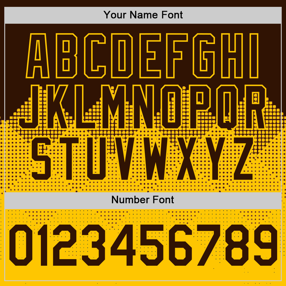 Custom Brown Gold 3D Pattern Design Gradient Square Shapes Authentic Baseball Jersey