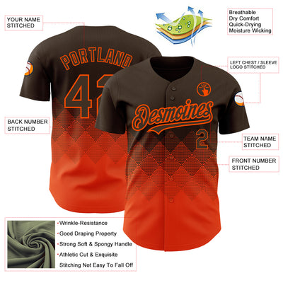Custom Brown Orange 3D Pattern Design Gradient Square Shapes Authentic Baseball Jersey