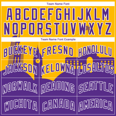 Custom Gold Purple-White Holiday Travel Monuments Silhouette Authentic City Edition Basketball Jersey