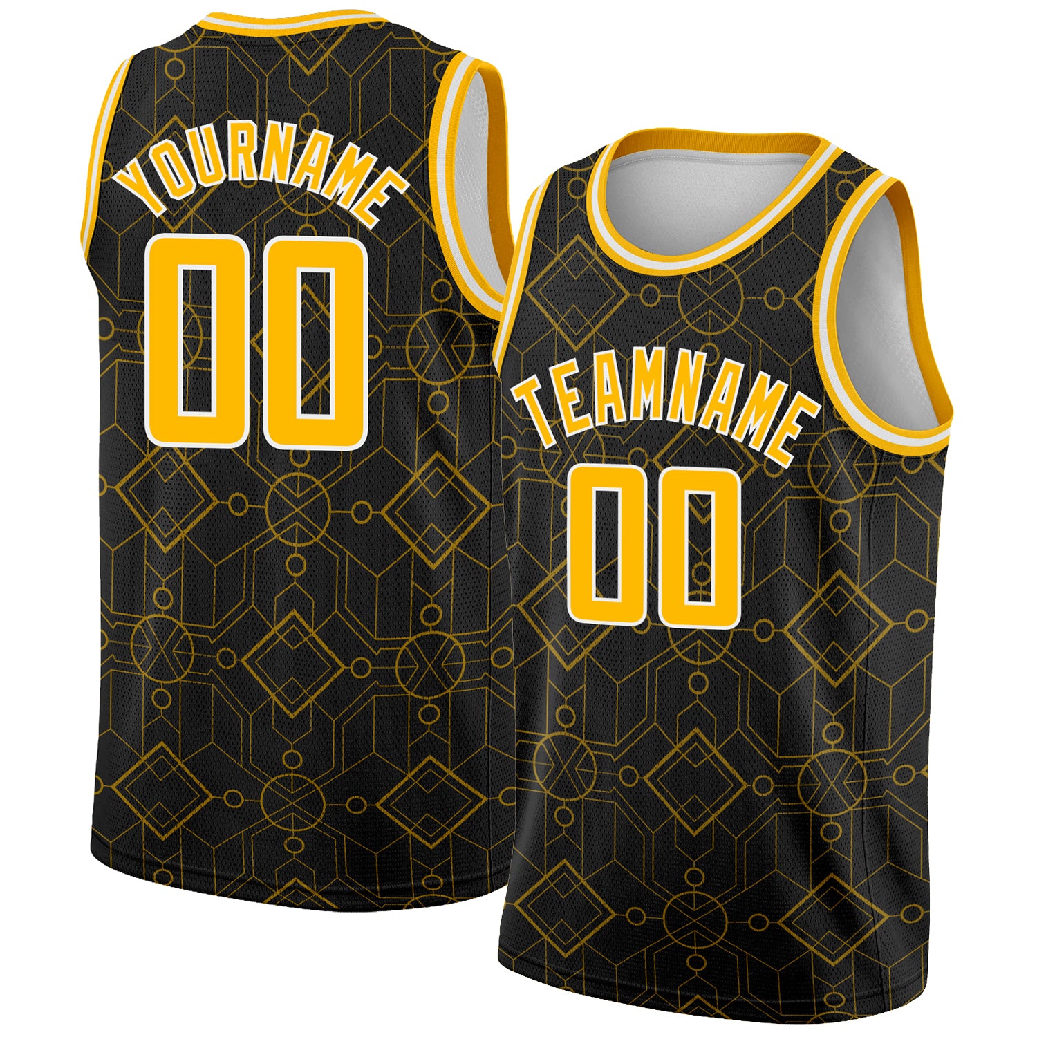 Custom City Edition Basketball Jersey Black Gold-White Geometric