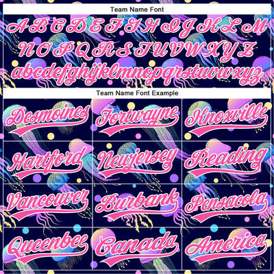 Custom Navy Pink-White 3D Pattern Design Colorful Cartoon Jellyfish Authentic Baseball Jersey