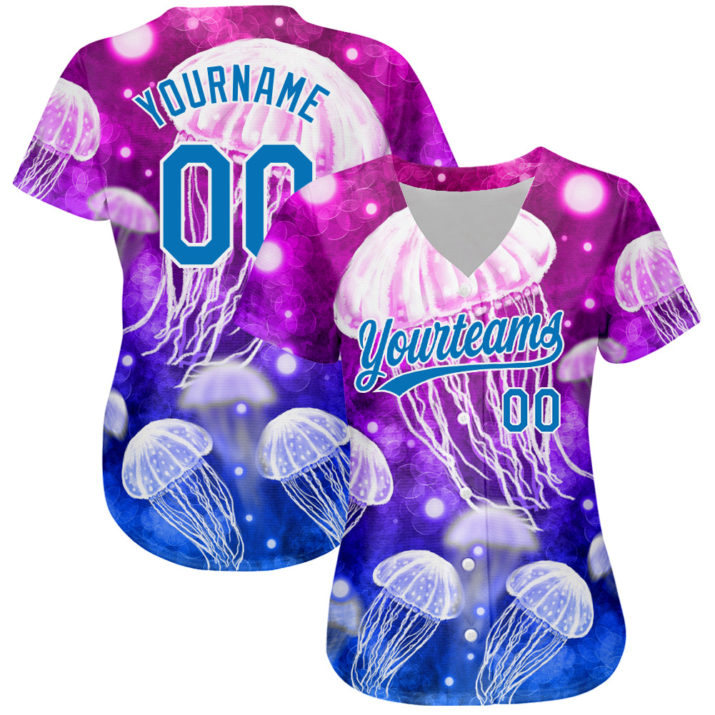 Custom Purple Blue-White 3D Pattern Design Jellyfish Authentic Baseball Jersey