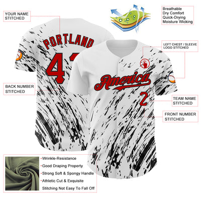 Custom White Red-Black 3D Pattern Design Abstract Splash Authentic Baseball Jersey