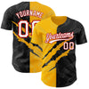 Custom Graffiti Pattern Black Gold-Red 3D Scratch Authentic Baseball Jersey