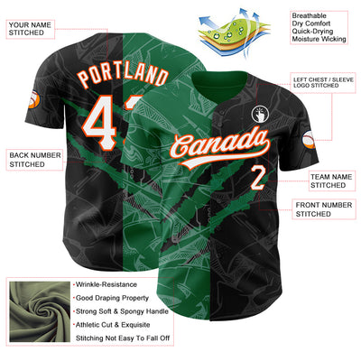 Custom Graffiti Pattern Black Kelly Green-Orange 3D Scratch Authentic Baseball Jersey
