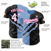 Custom Graffiti Pattern Black Light Blue-Pink 3D Scratch Authentic Baseball Jersey