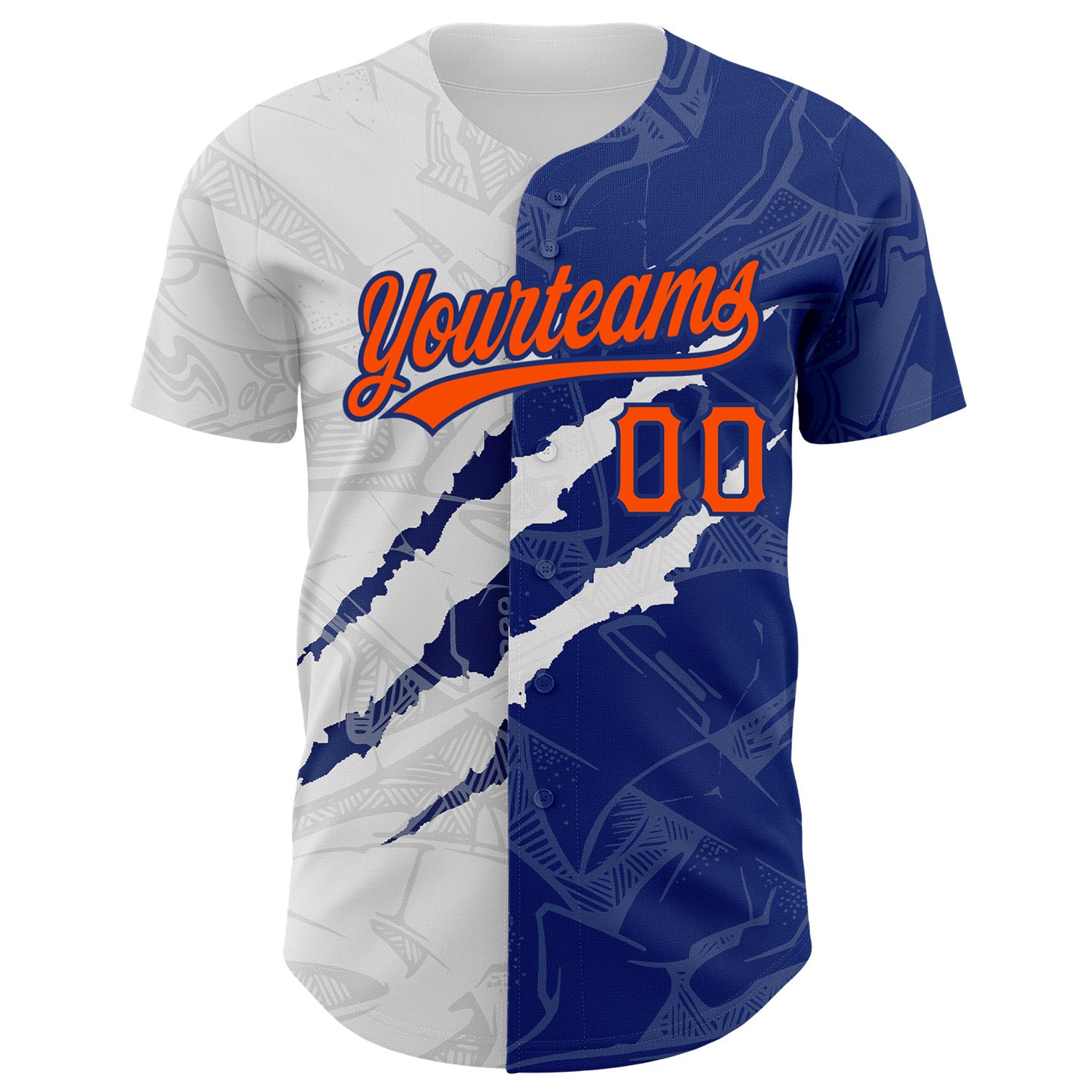 Custom Graffiti Pattern Orange-Royal 3D Scratch Authentic Baseball Jersey