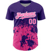 Custom Purple Pink-White 3D Pattern Design Abstract Splash Grunge Art Authentic Baseball Jersey