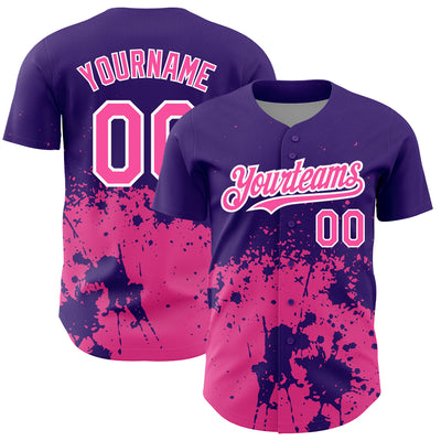 Custom Purple Pink-White 3D Pattern Design Abstract Splash Grunge Art Authentic Baseball Jersey