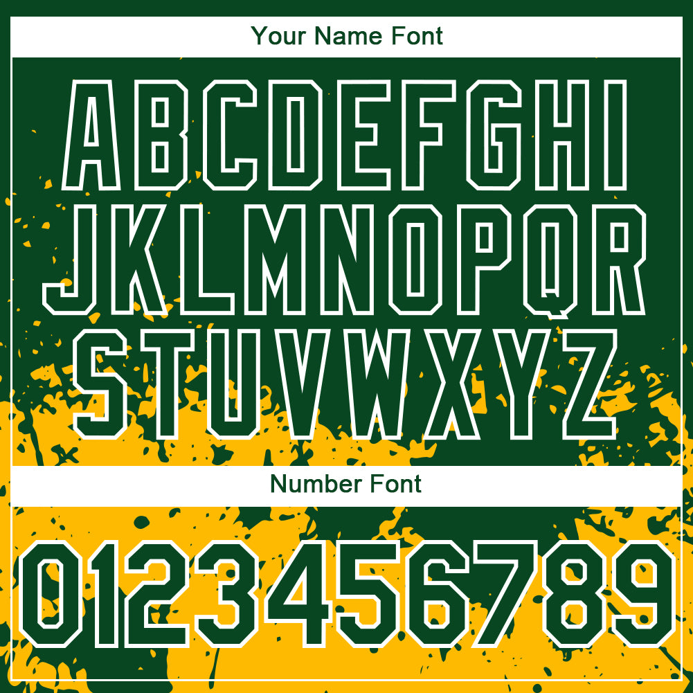 Custom Green Gold-White 3D Pattern Design Abstract Splash Grunge Art Authentic Baseball Jersey