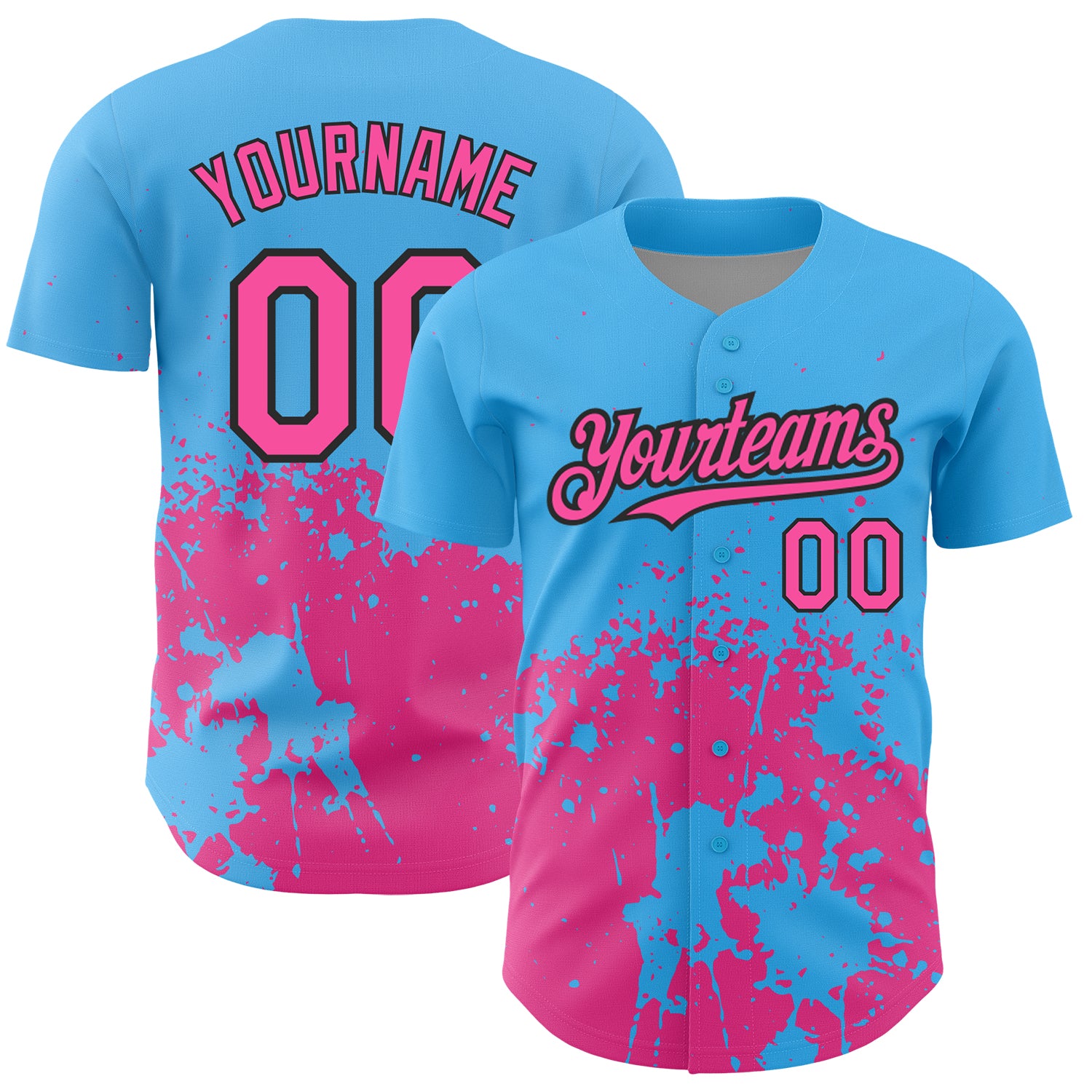 Custom 3D Pattern Baseball Jersey Sky Blue Pink-Black Design