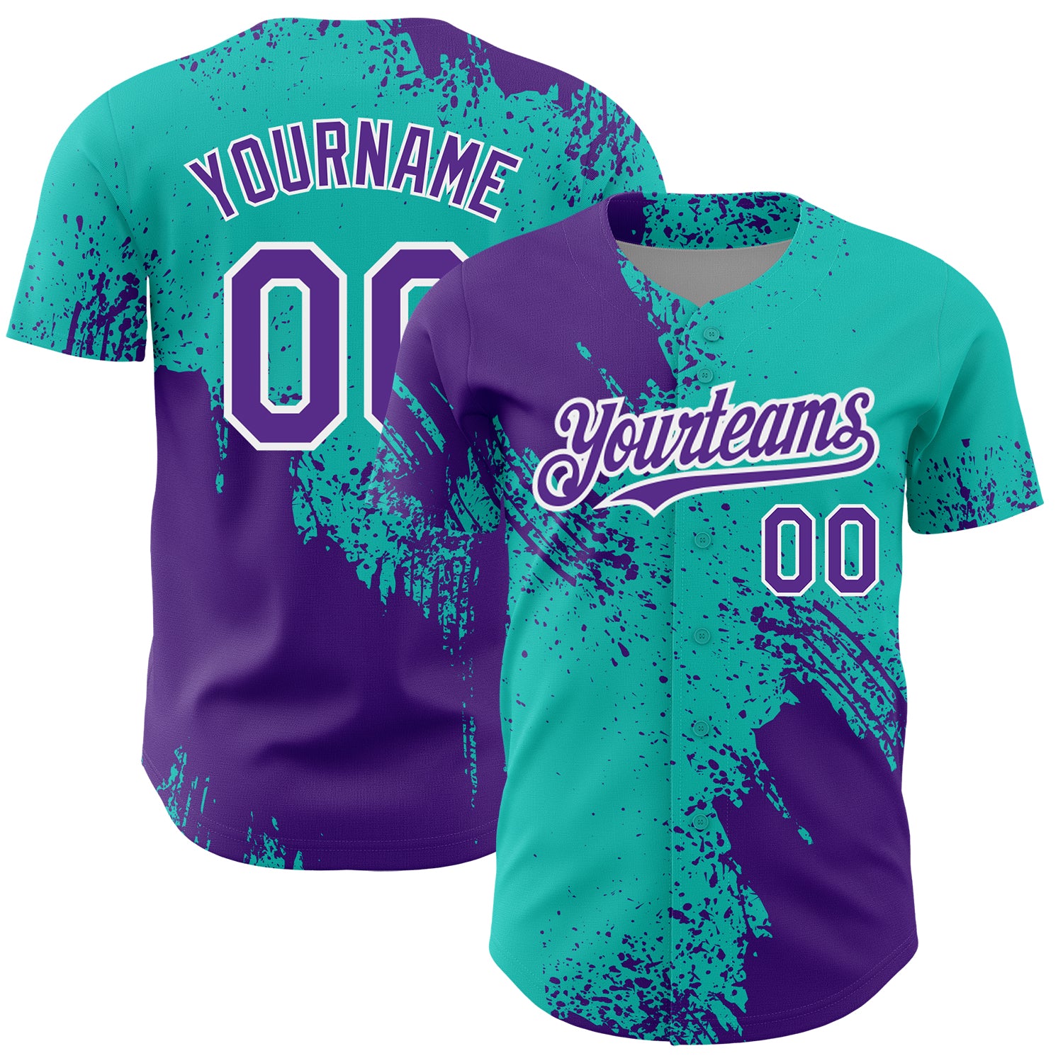 Custom 3D Pattern Baseball Jersey Aqua Purple-White Design