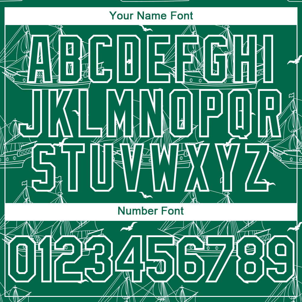 Custom Kelly Green White 3D Pattern Design Ship Frigate With Seagulls Authentic Baseball Jersey