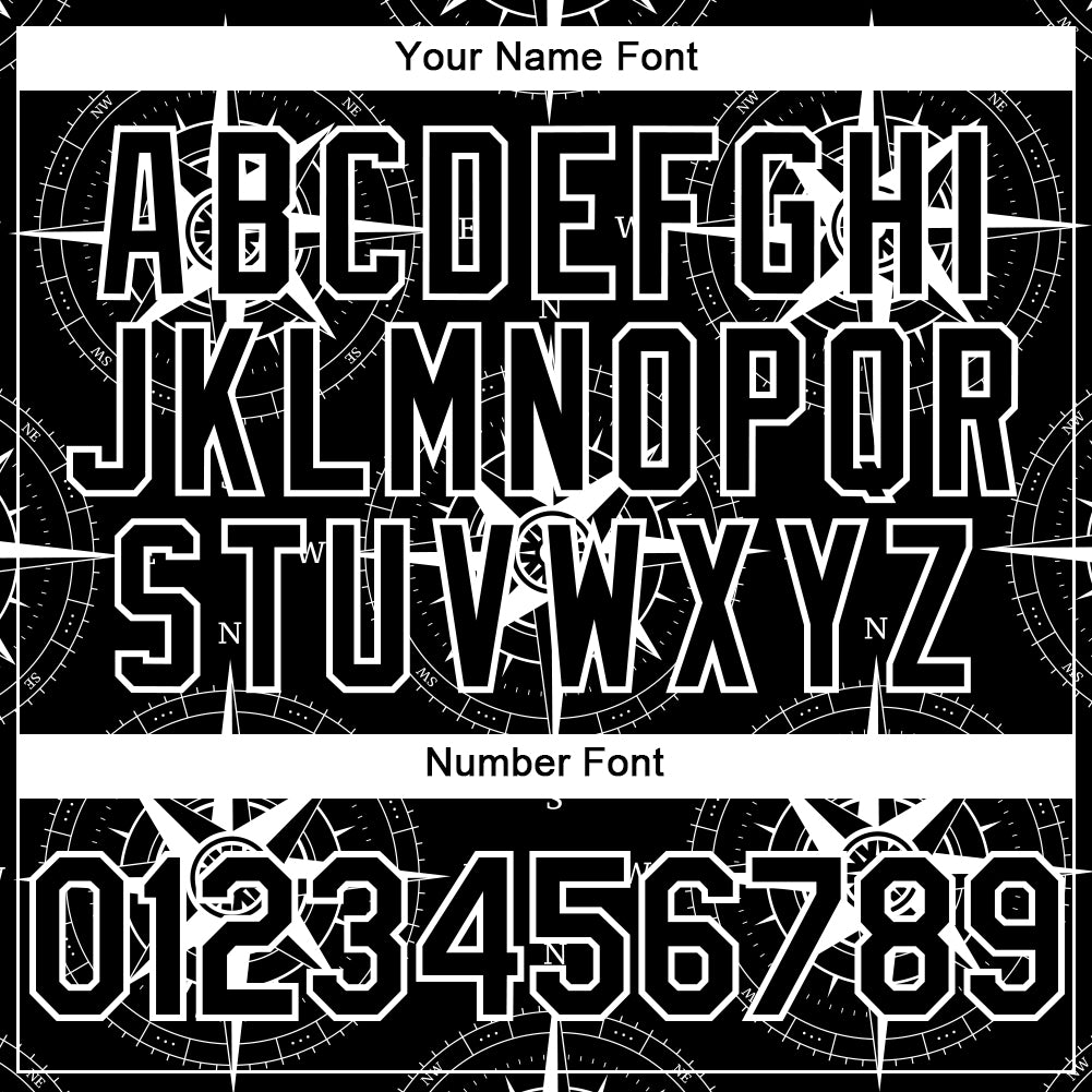 Custom Black White 3D Pattern Design Navigation Compass Authentic Baseball Jersey