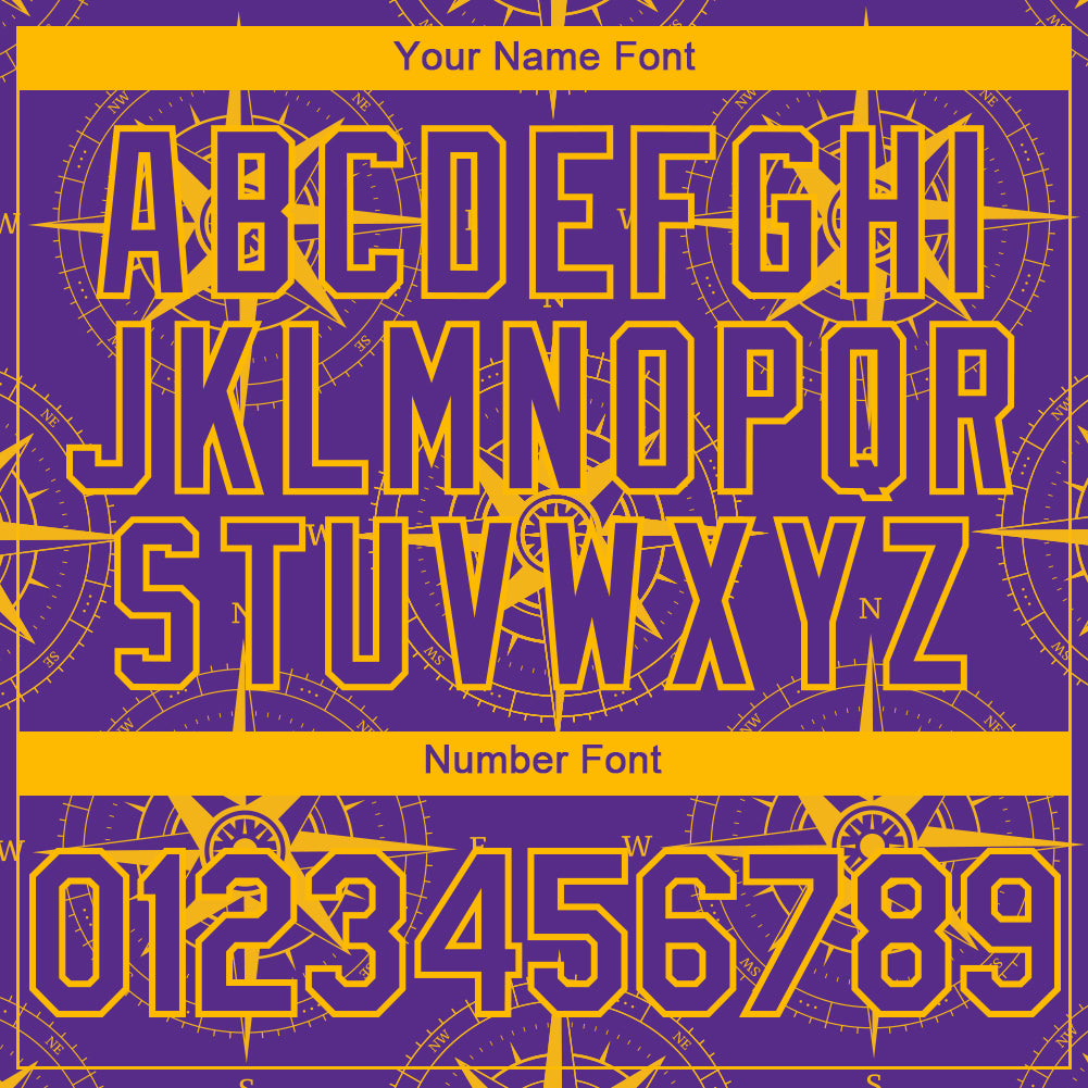 Custom Purple Gold 3D Pattern Design Navigation Compass Authentic Baseball Jersey